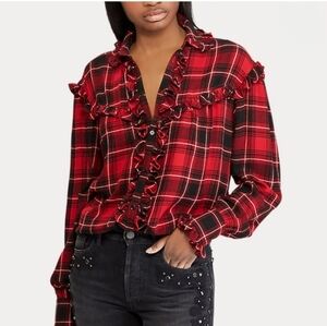 Plaid Ruffle Trim Blouse